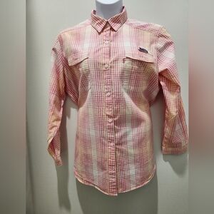 Columbia Women's Pink/Peach Plaid Button Down Shirt
